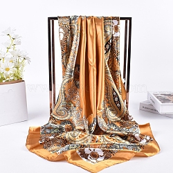 Large Square Satin Head Scarf, Printed Hair Bandanas for Women, Sandy Brown, 900x900mm(PW-WG1400E-09)