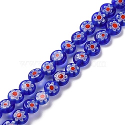 Handmade Millefiori Lampwork Beads Strands, Flat Round, Medium Blue, 6x3mm, Hole: 0.7mm, about 66pcs/strand, 14.65''(37.2cm)(LAMP-G164-11C)