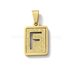 304 Stainless Steel Alphabet Pendants, Real 18K Gold Plated, Rectangle Charm, Letter F, 17.5x12x2mm, Hole: 7.5x3.5mm(STAS-S152-01G-F)