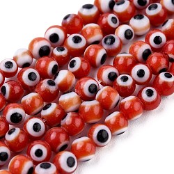 Handmade Evil Eye Lampwork Round Bead Strands, Dark Red, 4mm, Hole: 1mm, about 100pcs/strand, 14.56 inch(LAMP-L055-4mm-10)