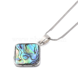 Rack Plating Natural Paua Shell Pendants Necklace, Brass Box Chain Necklaces, Rhombus, 17.72 inch(45cm), Pendant: 26.5x22.5mm(NJEW-B104-01E-01P)