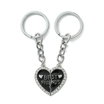 Alloy Enamel Keychain, with Alloy Rings, Black, 8.5cm