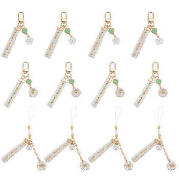 12Pcs 3 Style Alloy Enamel Mobile Straps Pearl Flower Lanyard Wrist, for Women Girl Mobile Accessories, White, 10~14.2cm, 4pcs/style