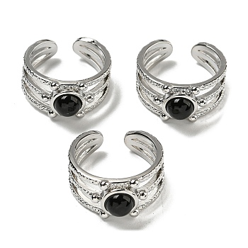 Natural Black Agate Adjustable Rings, with Platinum Brass Findings, Long-Lasting Plated, Jewely for Women, Adjustable