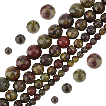 4 Strands 4 Styles Natural Dragon Blood Jasper Bead Strands, Round, 4~10mm, Hole: 1mm, 1 strand/style