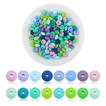 160Pcs 16 Colors Rondelle Food Grade Eco-Friendly Silicone Abacus Beads, Chewing Beads For Teethers, DIY Nursing Necklaces Making, Mixed Color, 11.5~12x6mm, Hole: 2.2~3mm, 10pcs/color