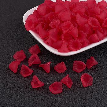 Transparent Acrylic Beads, Frosted, Flower, Dyed, FireBrick, 12x12x1.8mm, Hole: 1.5mm, about 1900pcs/500g