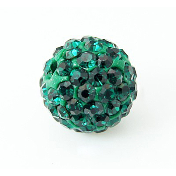 Pave Disco Ball Beads, Polymer Clay Rhinestone Beads, Grade A, Round, Emerald, PP12(1.8~1.9mm), 8mm, Hole: 1mm