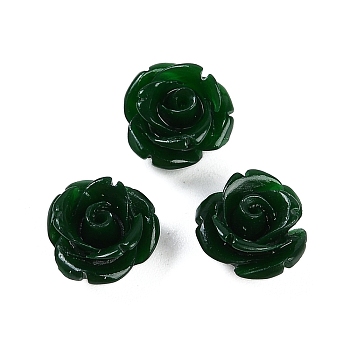 Synthetic Coral Carved Beads, Dyed, Flower, Dark Green, 10x8.5mm, Hole: 1.3mm