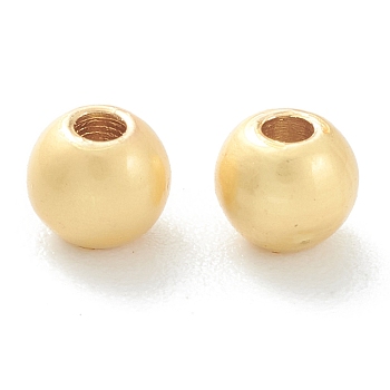 Brass Beads, Long-Lasting Plated, Round, Matte Style, Real 18K Gold Plated, 6mm, Hole: 1.4mm