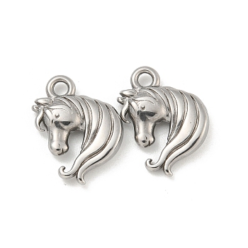 Non-Tarnish 304 Stainless Steel Charms, Horse's Head Charm, Stainless Steel Color, 14.5x12.5x3mm, Hole: 1.6mm