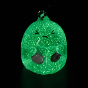 Luminous Resin Pendants, Glow in the Dark Small Shark Charms with Platinum Plated Zinc Alloy Loops, Light Sky Blue, 21.5x18x4mm, Hole: 1.8mm