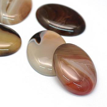 Oval Dyed Natural Striped Agate/Banded Agate Cabochons, Sandy Brown, 40x30x6~8mm