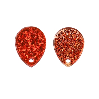 Acrylic Earring Findings, Teardrop, with 304 Stainless Steel Pins & Paillette, Red, 14.5x10.5x2mm, Hole: 1.6mm