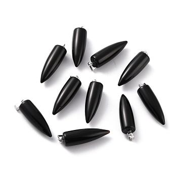 Natural Obsidian Pendants, with Platinum Brass Findings, Bullet, 32~35x10~11mm, Hole: 7X3mm