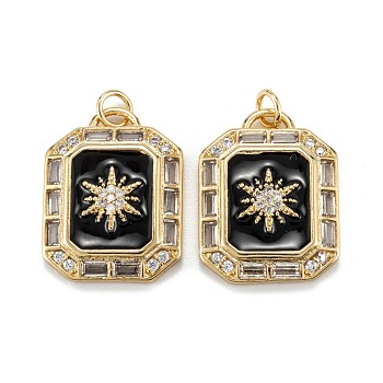 Brass Micro Pave Clear Cubic Zirconia Pendants, with Enamel and Jump Rings, Octagon with Sun, Real 18K Gold Plated, 23x17.5x4mm, Hole: 3.5mm