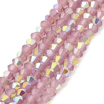 Baking Painted Glass Beads Strands, Imitation Opalite, Faceted, AB Color Plated, Bicone, Pale Violet Red, 4.5x4mm, Hole: 0.8mm, about 88~89pcs/strand, 13.11''(33.3cm)
