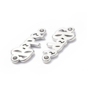 Eco-Friendly Rack Plating Brass Connector Charms, Long-Lasting Plated, Lead Free & Cadmium Free, Word, Platinum, 6x15x1.5mm, Hole: 1.2mm