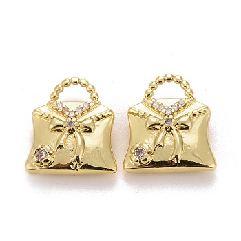 Brass Micro Pave Clear Cubic Zirconia Charms, Handbag, Golden, 13.5x13x5.5mm, Hole: 2.5x5.5mm