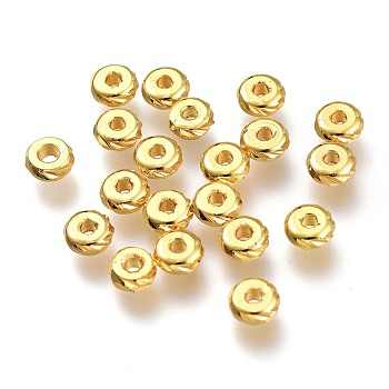 Brass Spacer Beads, Long-Lasting Plated, Textured, Flat Round, Golden, 5x2mm, Hole: 1.5mm