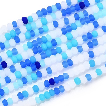 Faceted Glass Beads Strands, Frosted, Rondelle, Dodger Blue, 2.5~3.2x1.8~2.6mm, Hole: 0.8mm, about 185~186pcs/Strand, 15.55~15.75 inch(39.5~40cm)