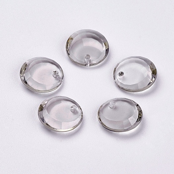 Transparent Acrylic Charms, Faceted, Flat Round, Light Grey, 17x5mm, Hole: 1mm