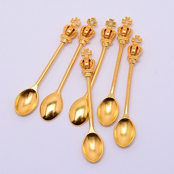 Tibetan Style Alloy Pendants, Cadmium Free & Lead Free, Spoon with Crown and Cross, Golden, 56x10x6mm, Hole: 1.4mm