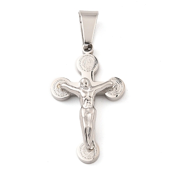 304 Stainless Steel Pendant, Crucifix Cross Charm, Stainless Steel Color, 25x15x5mm, Hole: 7.5x4mm