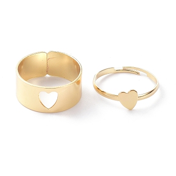 Alloy Adjustable Rings Set, Couple Rings, Heart, Golden, 2~9mm, Inner Diameter: 17~18mm, 2pcs/set