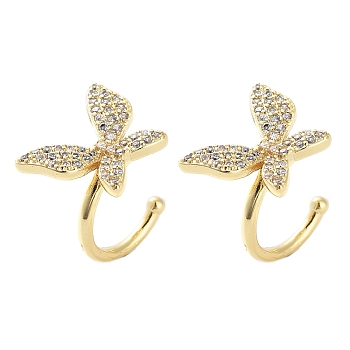 Brass Micro Pave Cubic Zirconia Cuff Earrings for Women, Butterfly, Real 18K Gold Plated, 14x11x1.5mm