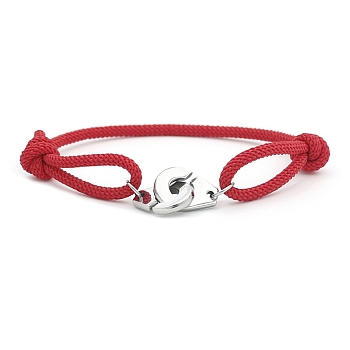 316L Surgical Stainless Steel Handcuff Link Bracelet, Polyester Braided Cord Adjustable Bracelet for Men Women, Red, 7-7/8 inch(20cm)