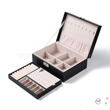 PU Imitation Leather Jewelry Organizer Box with Lock(CON-P016-B03)-2