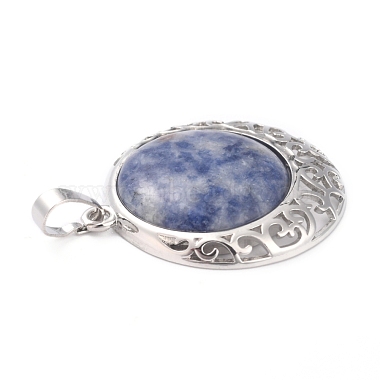 Natural Blue Spot Jasper Pendants with Hollow Platinum Brass Findings(G-P448-A10-P)-4