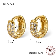 925 Sterling Sliver Micro Pave Cubic Zirconia Hoop Earrings, with 925 Stamp, Real 18K Gold Plated, 9x3mm(DV9304-2)