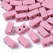 Spray Painted Alloy Multi-Strand Links, Cadmium Free & Lead Free, For Tile Elastic Bracelets Making, Trapezoid, Pink, 8x4x4.5mm, Hole: 1mm(PALLOY-T075-03G)
