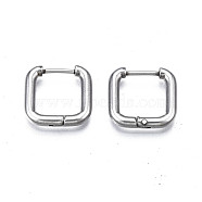 304 Stainless Steel Square Hoop Earrings, Hinged Earrings for Women, Stainless Steel Color, 15x15x2.5mm, Pin: 0.7mm(STAS-S103-31P)