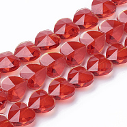Transparent Glass Beads, Faceted, Heart, Red, 10x10x6.5mm, Hole: 1mm(GLAA-Q066-10mm-A06)
