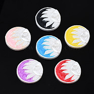 Opaque Resin Cabochons, with Enamel, Flat Round with Sun, Mixed Color, 19x3.5mm(CRES-S302-73A)