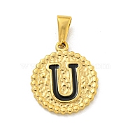 Ion Plating(IP) 304 Stainless Steel Enamel Pendants, Golden, Flat Round with Letter Charm, Letter U, 21x18x2mm, Hole: 8x3.5mm(STAS-R231-19U-G)