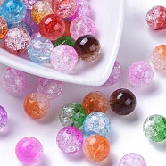 Two Tone Transparent Crackle Acrylic Beads, Half Spray Painted, Round, Mixed Color, 12mm, Hole: 2.5mm, about 528pcs/500(CACR-R009-12mm-M)