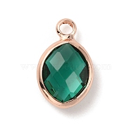 Faceted Glass Pendants, with Rose Gold Brass Findings, May Birthstone Charms, Oval, Green, 13x8x4mm, Hole: 1.8mm(FIND-TAC0014-68E)