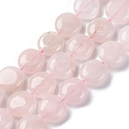 Natural Rose Quartz Beads Strands, Flat Round, 16x6.5~7mm, Hole: 1.2mm, about 25pcs/strand, 14.96~15.35 inch(38~39cm)(G-C159-A11-01)