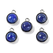 Natural Lapis Lazuli Pendants, with Platinum Tone Rack Plating Brass, Flat Round, 9.8x7.5x4.3mm, Hole: 1.2mm(G-K372-03P-09)