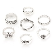 Tibetan Style Alloy Stackable Rings Set, Gothic Jewelry for Women, Antique Silver, Inner Diameter: 15~19mm, 7Pcs/set(RJEW-E071-01AS-02)