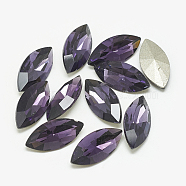 Pointed Back Glass Rhinestone Cabochons, Back Plated, Faceted, Horse Eye, Tanzanite, 12x6x3.5mm(RGLA-T083-6x12mm-16)