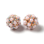 Polymer Clay Rhinestone Beads, with Imitation Pearl, Round, Light Coral, 17~17.5mmx17mm, Hole: 1.6mm(RGLA-D050-01D)
