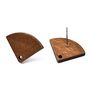 Walnut Wood Stud Earring Findings, with Hole and 304 Stainless Steel Pin, Fan, Saddle Brown, 14.5x19mm, Hole: 1.8mm, Pin: 0.7mm(MAK-N032-048)