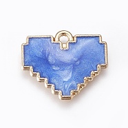 Alloy Enamel Pendants, Heart, Golden, Blue, 15x18x1.5mm, Hole: 1.5mm(ENAM-O035-11G-A)
