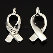 Breast Cancer Awareness Ribbon Carved Word Hope Tibetan Style Alloy Message Alloy Pendants, Silver Color Plated, Lead Free & Cadmium Free & Nickel Free, 18x7.5x3mm, hole: 1mm(X-LF5104Y-NFS)