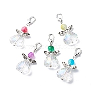AB Color Transparent Acrylic Beads Pendant Decorations, Heart Angel Clip-on Charms, with Crackle Glass Beads and Zinc Alloy Lobster Claw Clasps, Mixed Color, 47mm(HJEW-JM00780)